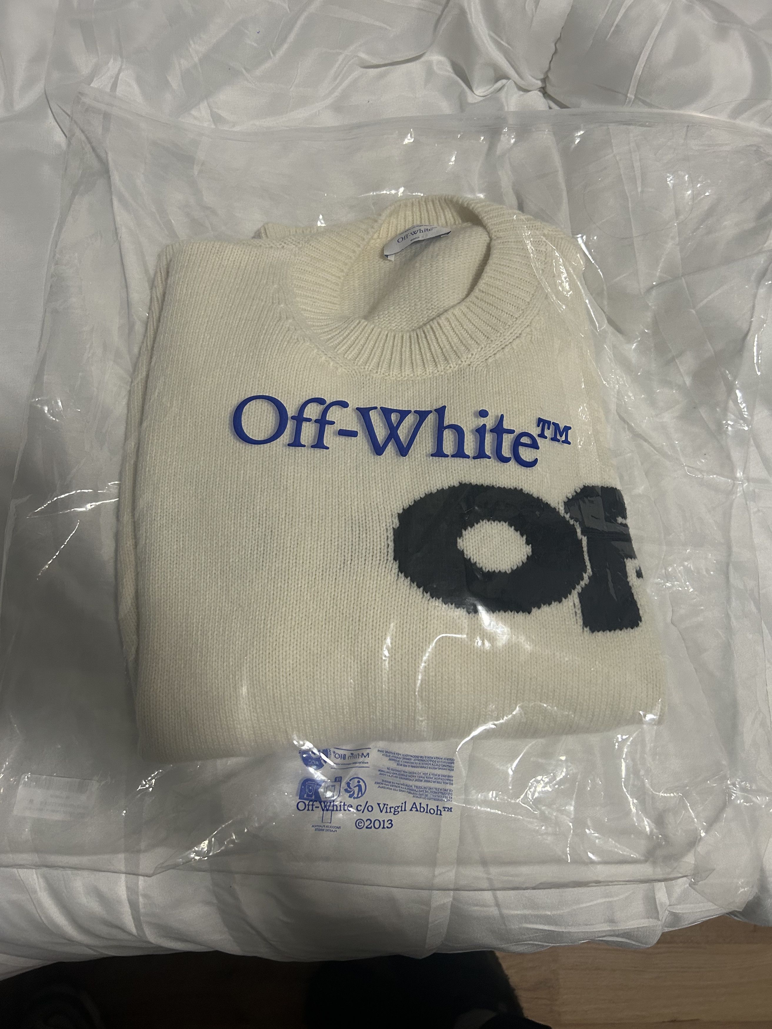 Off-White off-white jersey with logo intarsia Size US M / EU 48-50 / 2 - 6 Thumbnail