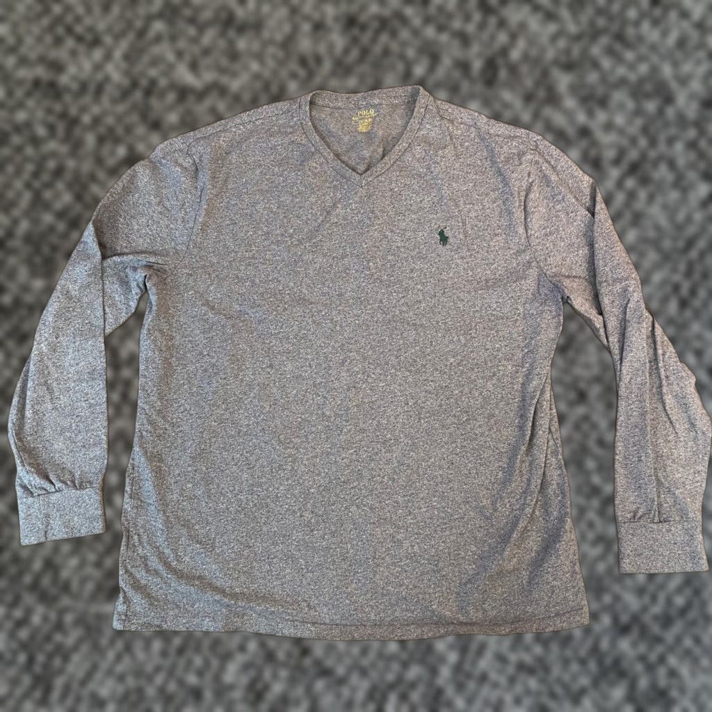 Polo Ralph Lauren Polo Ralph Lauren T-Shirt Mens L V-Neck Long Sleeve Classic Fit Logo Embroidered Grey Size US L / EU 52-54 / 3 - 1 Thumbnail