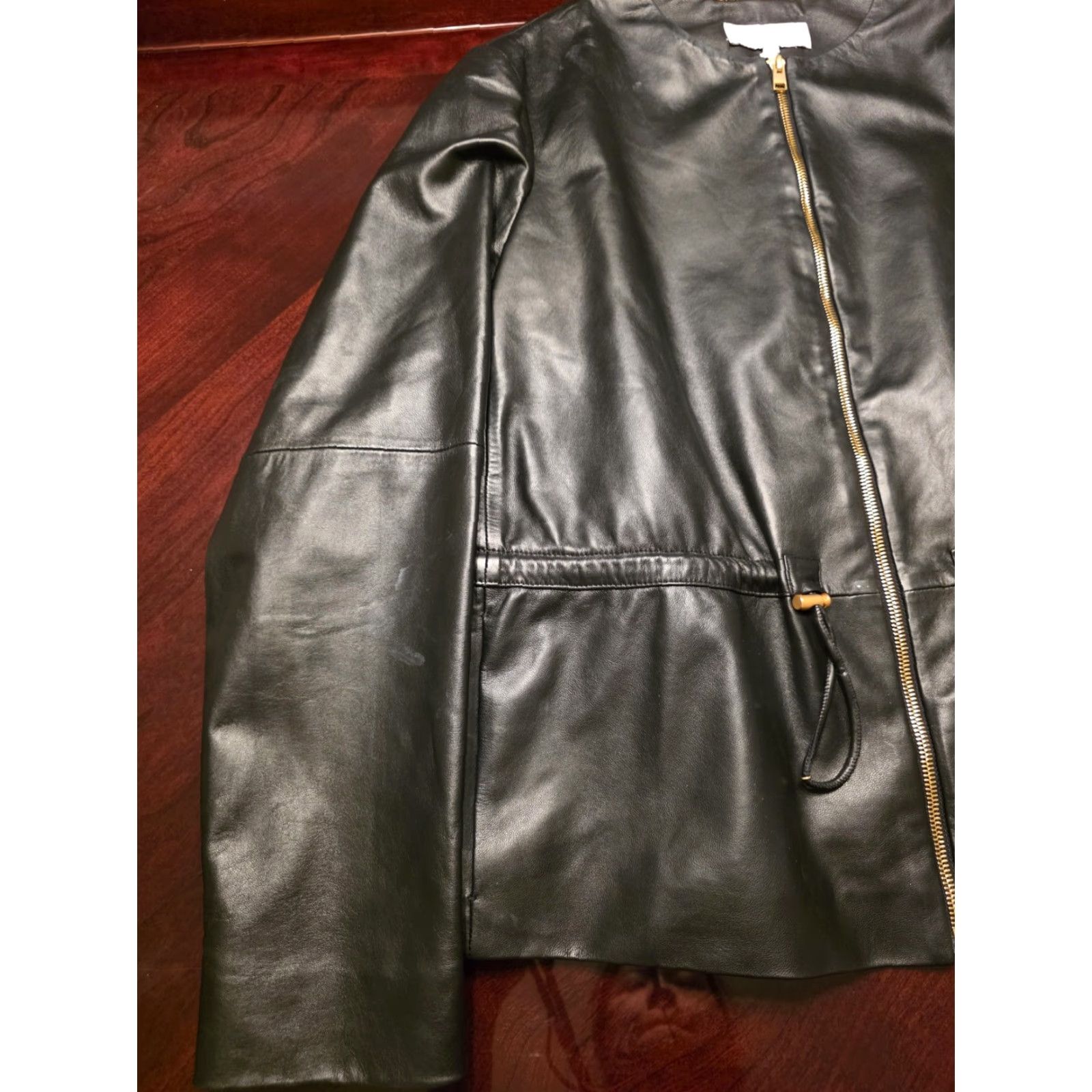 Escada Escada Sport Jacket Womens 40 Black Leather Collarless Zip Drawstring Waist Jacket Size S / US 4 / IT 40 - 4 Thumbnail