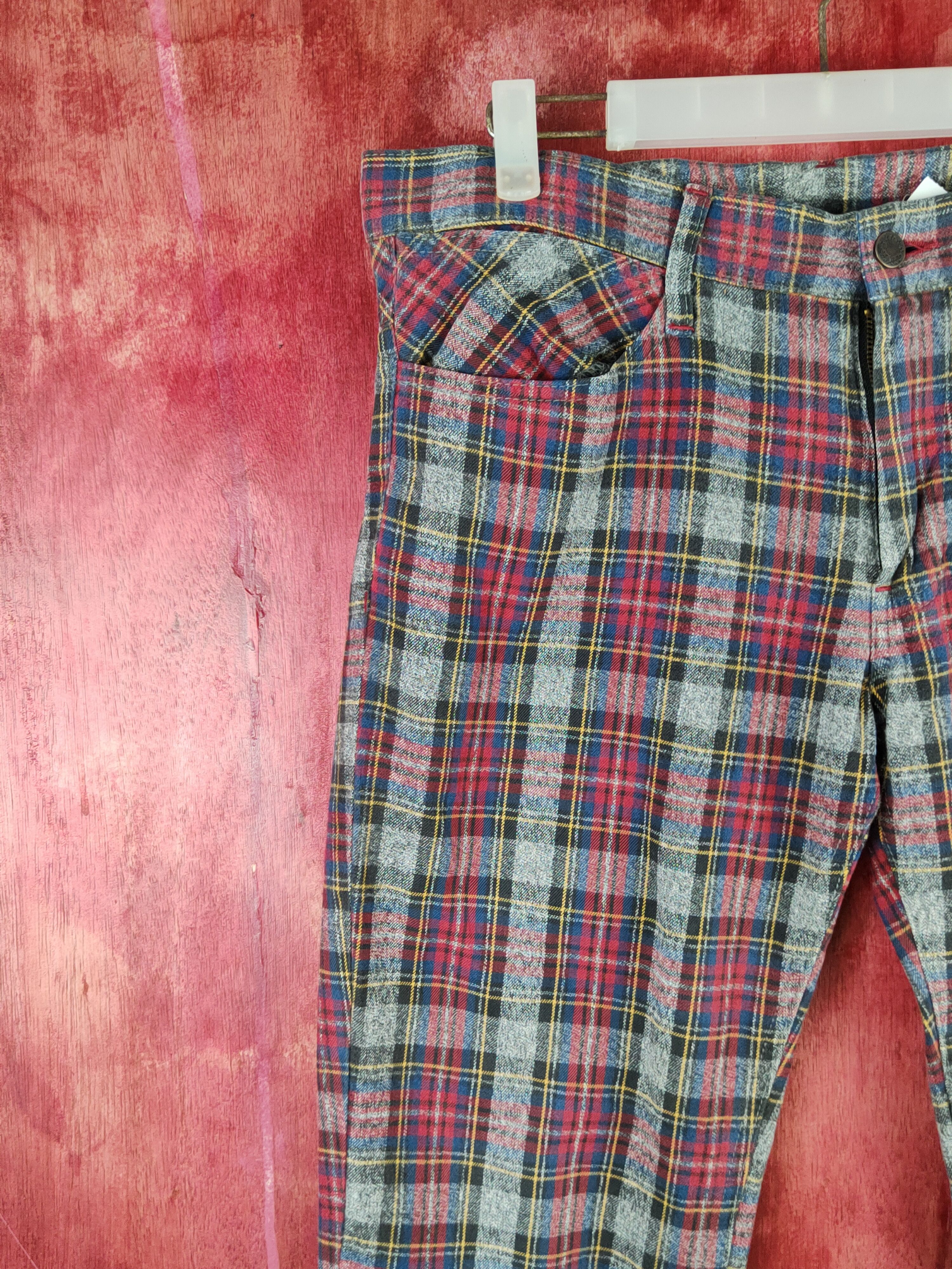 Japanese Brand Duffer of St George Red checkered punk Casual Pants #S1479 Size US 35 - 3 Thumbnail