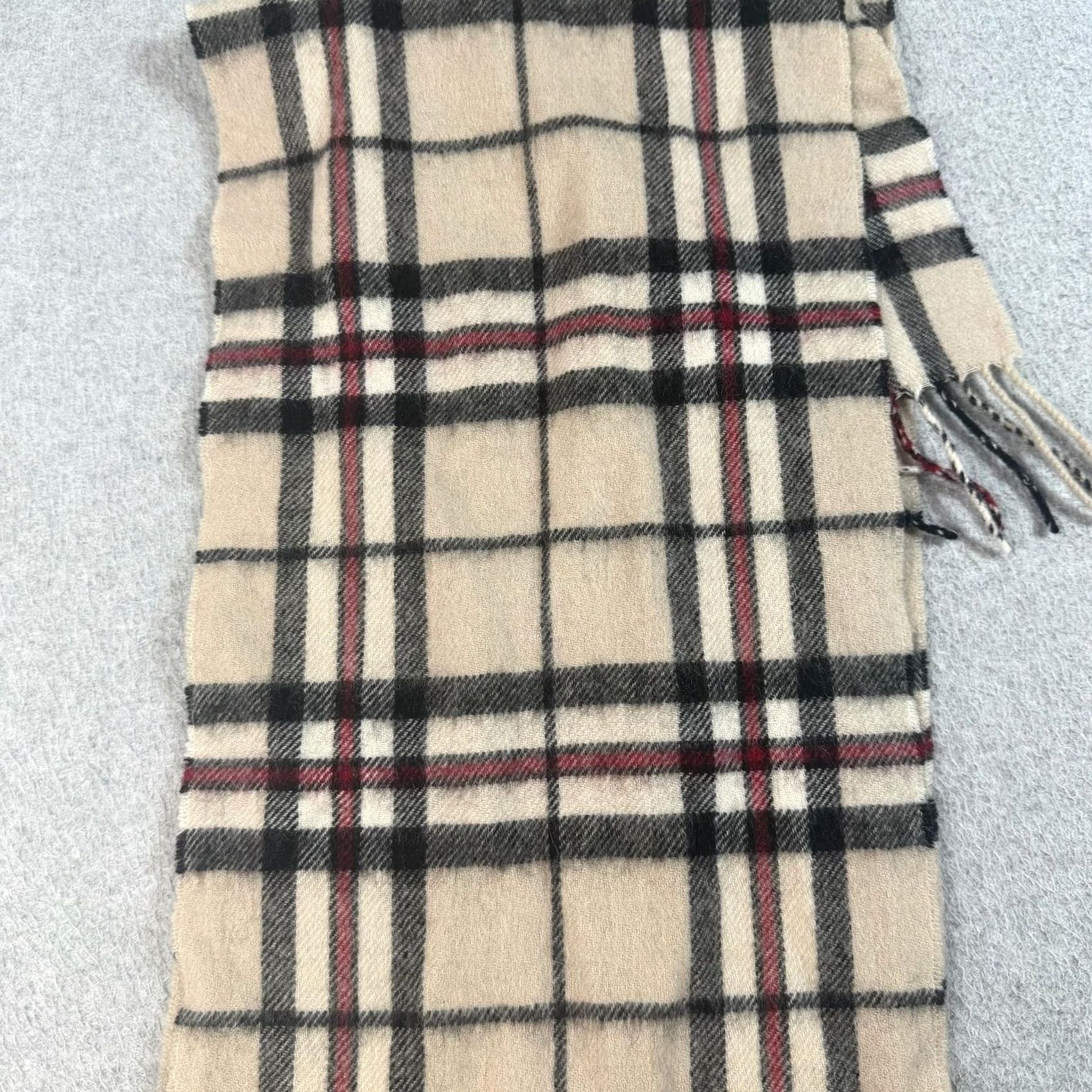 Vintage Edinburgh Scarf Men Beige Plaid Fringe Lambswool Wool Rectangle 63in 10.5in Preppy Classic Heritage Size ONE SIZE - 3 Thumbnail