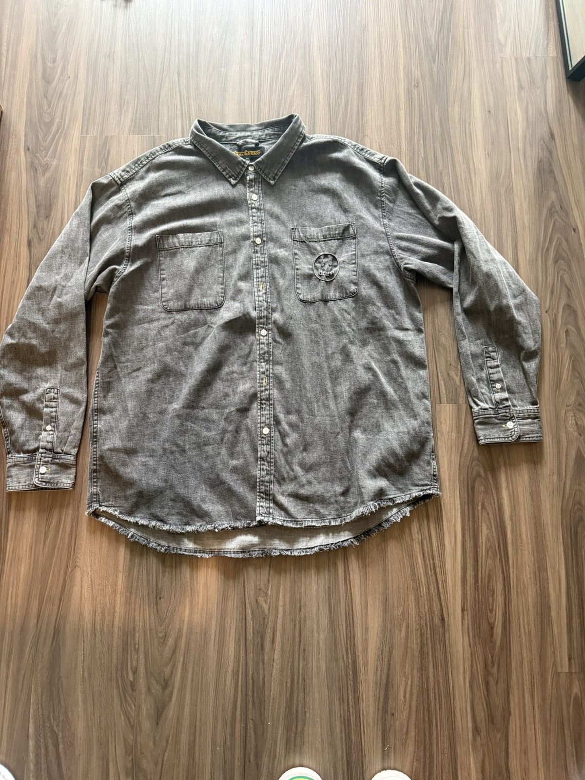 Drew House Drew House Grey Washed Button Up Shirt Men’s XL Raw Hem Size US XL / EU 56 / 4 - 1 Thumbnail