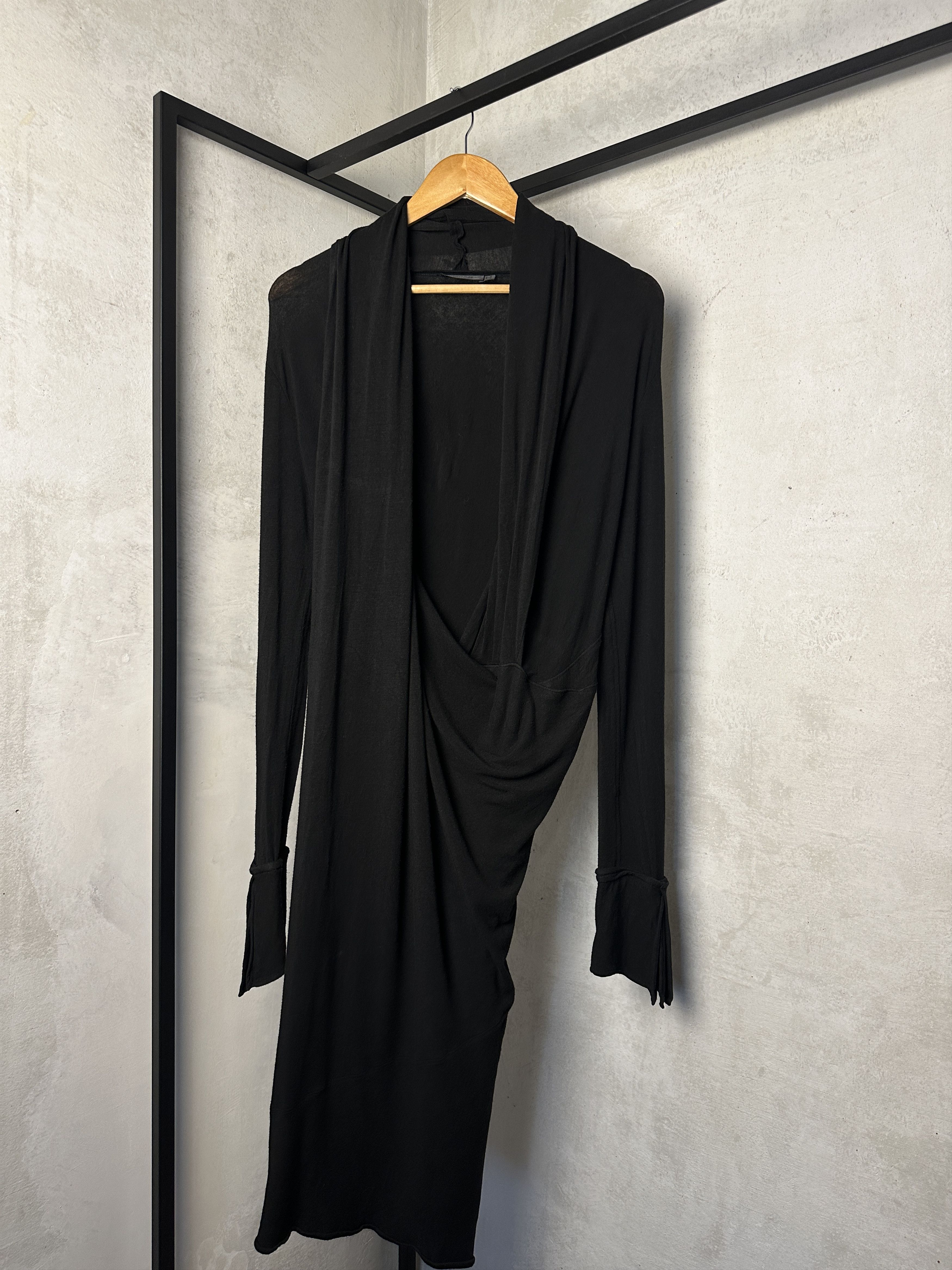 DKNY Donna Karan Asymmetrical V-Neck Black Dress Size S / US 4 / IT 40 - 2 Thumbnail