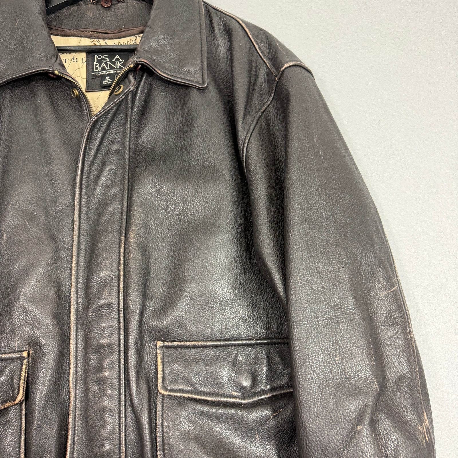 Vintage Vintage Jos A Bank Leather Bomber Jacket Men's XL Brown Size US XL / EU 56 / 4 - 5 Thumbnail