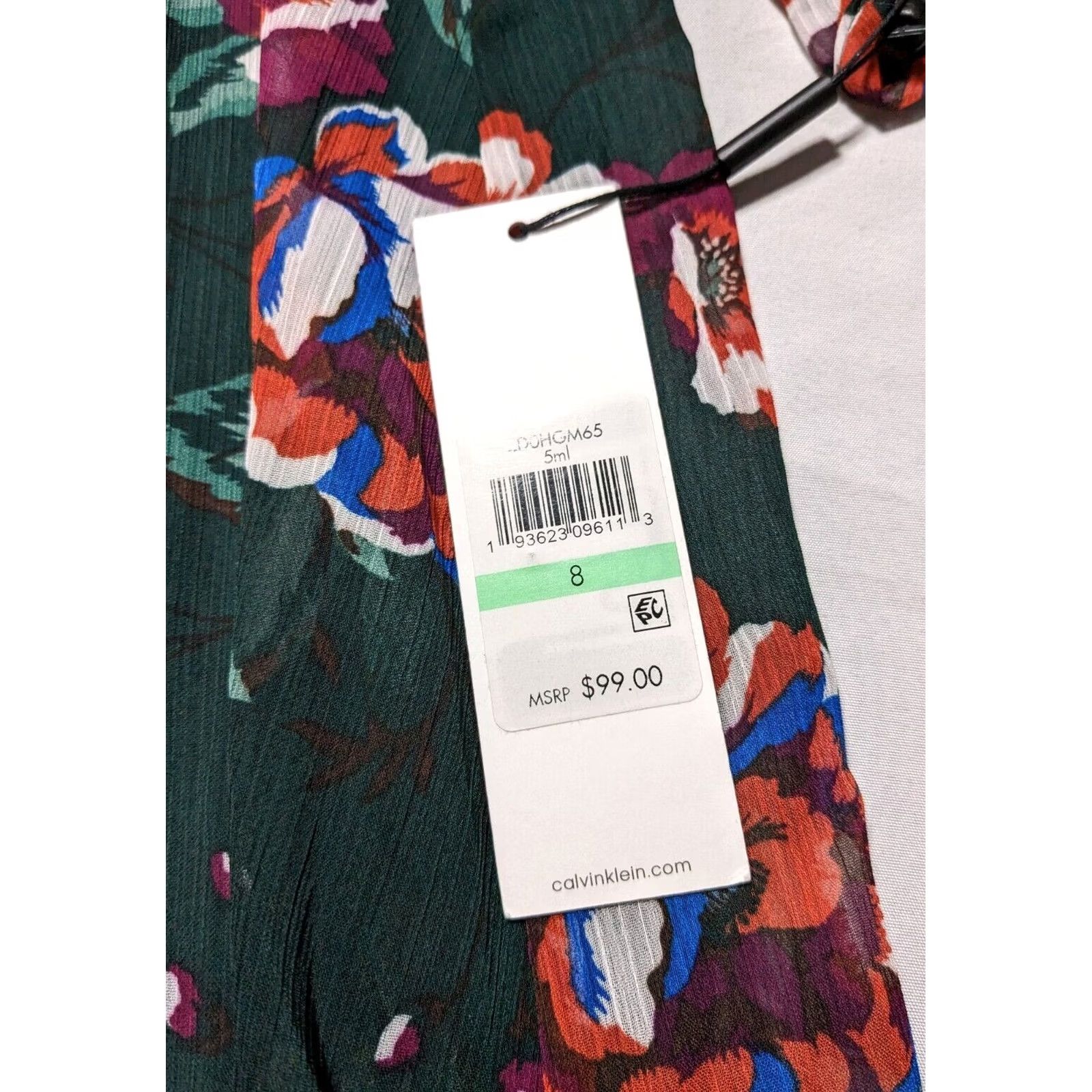 Calvin Klein VINTAGE CALVIN KLEIN Green Floral Balloon 3/4 Sleeve Chiffon Shift Dress Women 8 NEW Size M / US 6-8 / IT 42-44 - 3 Thumbnail