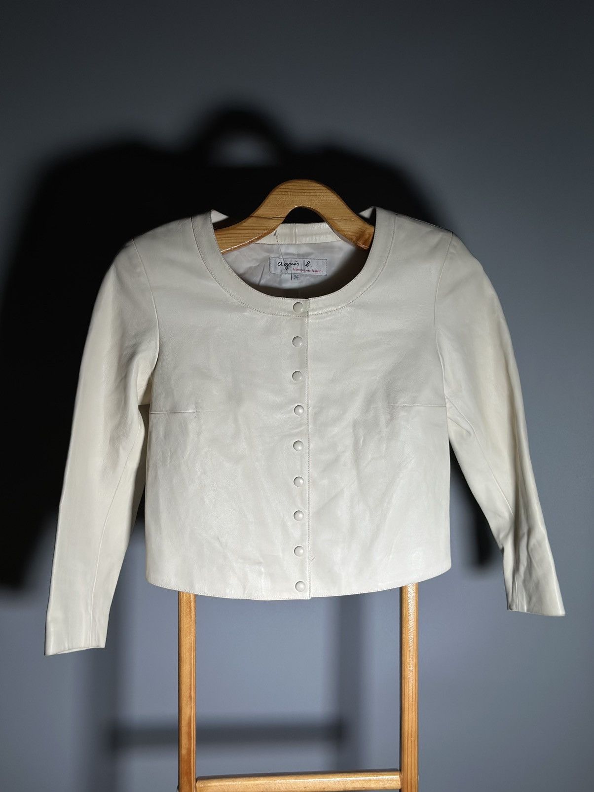 agnes b. agnes b. pression leather cardigan blouson jacket cream Size XS / US 0-2 / IT 36-38 - 1 Thumbnail