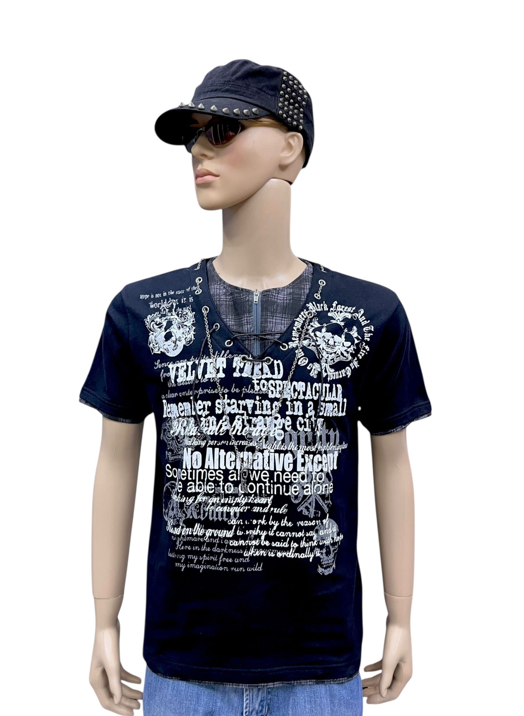Seditionaries 💀Beaumere Punk Skull Graphic Poem Lace-Up Necklace T-Shirt Size US M / EU 48-50 / 2 - 2 Thumbnail