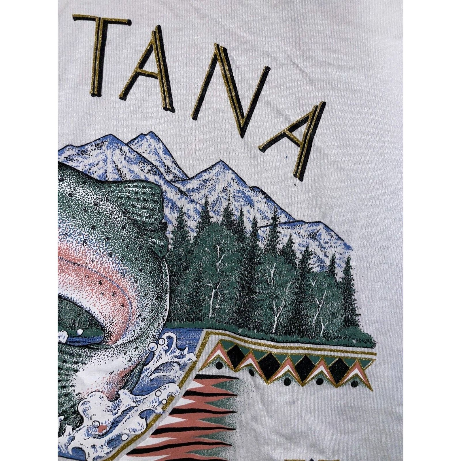 Jerzees VTG Test Print Shirt Virginia Montana Fish Trout White Tee Size US L / EU 52-54 / 3 - 8 Thumbnail