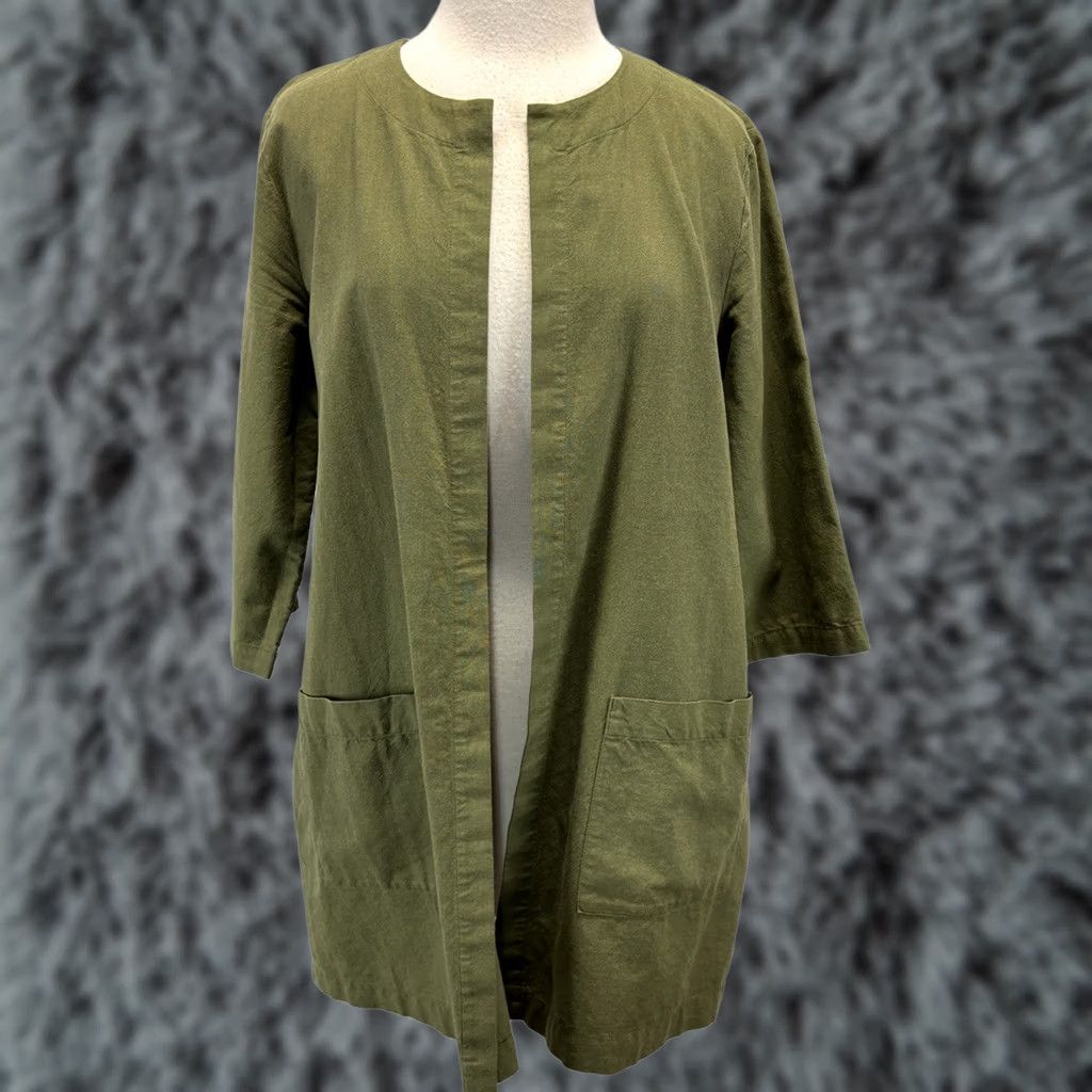Eileen Fisher Eileen Fisher Jacket Women’s M Green Pockets Organic Cotton Lagenlook Minimalist Regular Open Front 3/4 Sleeve Casual Size M / US 6-8 / IT 42-44 - 1 Thumbnail