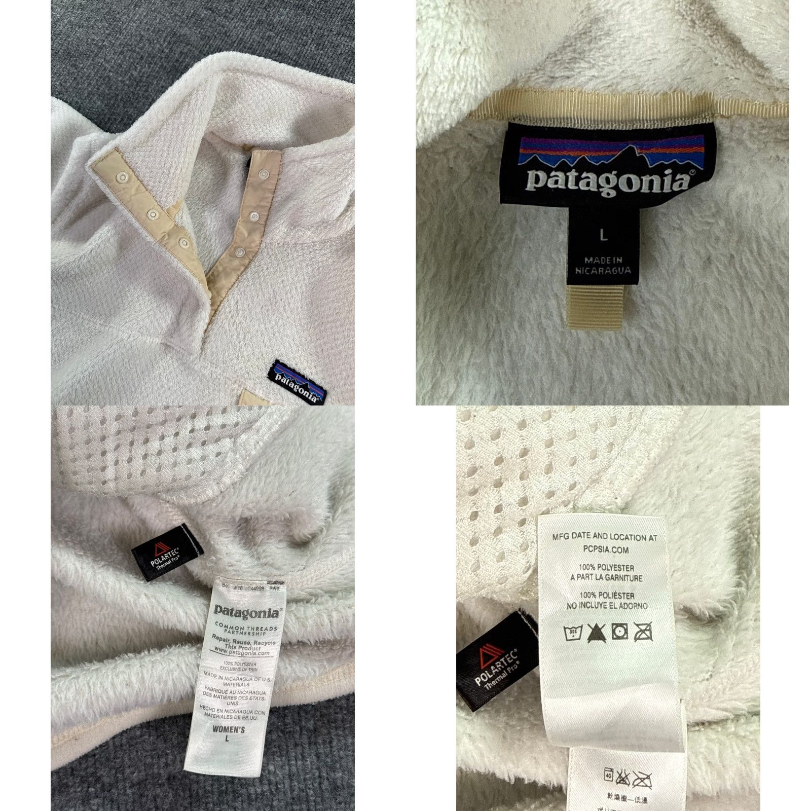 Patagonia Patagonia Re-Tool Snap-T Fleece Pullover Womens Large Cream Polartec Logo Size L / US 10 / IT 46 - 8 Thumbnail