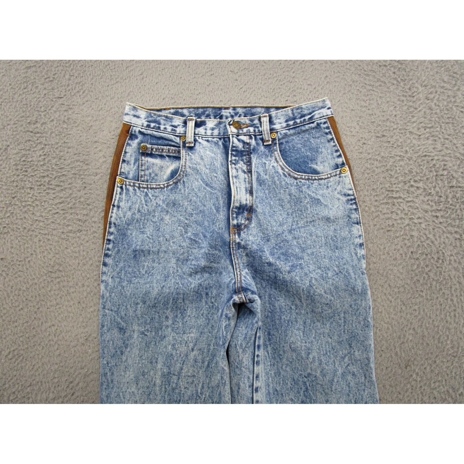 Vintage VTG 90s Zena Women's Jeans Light Wash High Rise Tapered Mom Size 13 Blue Leather Trim Womens Juniors Denim Size 34" / US 12 / IT 48 - 3 Thumbnail
