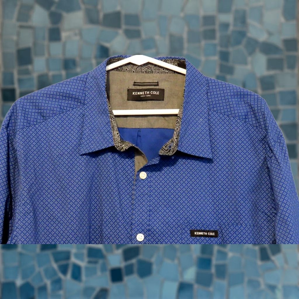 Kenneth Cole Kenneth Cole Shirt Men's XL Blue with Gray Trim Button Up Long Sleeve Collared Dress Shirt Regular Fit Size US XL / EU 56 / 4 - 1 Thumbnail