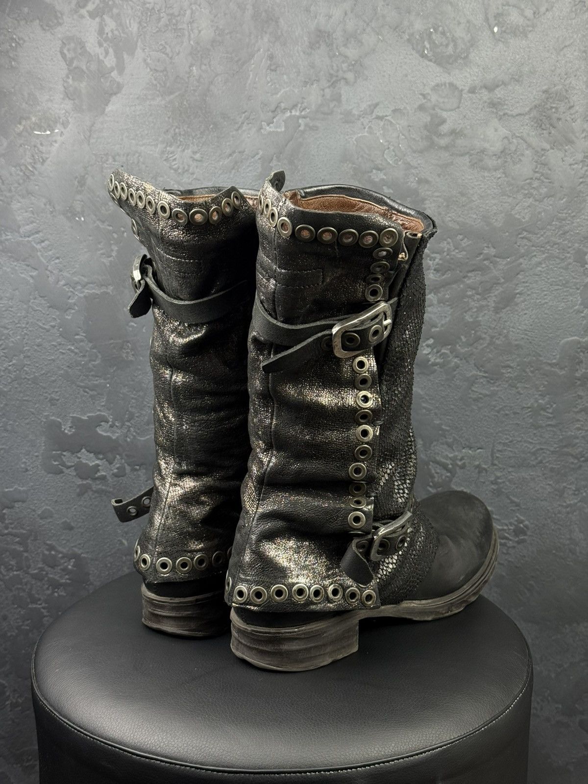 A.S.98 S.98 Saint EC Buckle Leather Boots Distressed Biker Combat Size US 10 / IT 40 - 7 Thumbnail