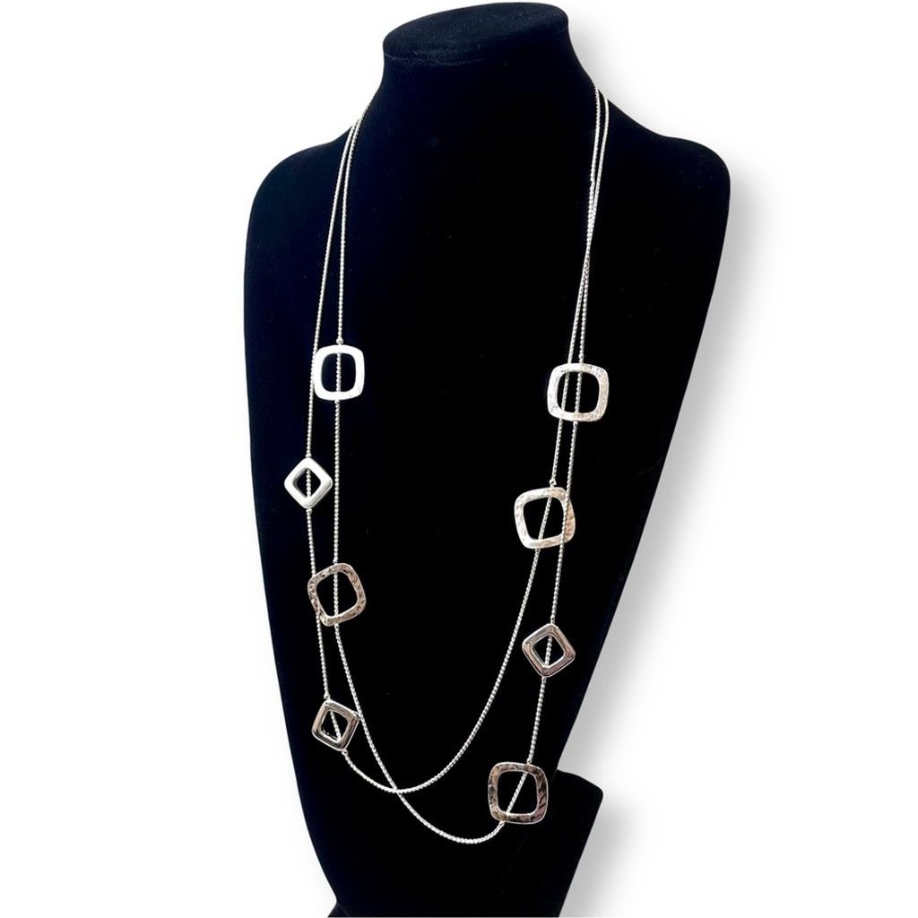 Chicos CHICO’s | NWT Silver Square Station Double Strand Necklace Size ONE SIZE - 1 Thumbnail