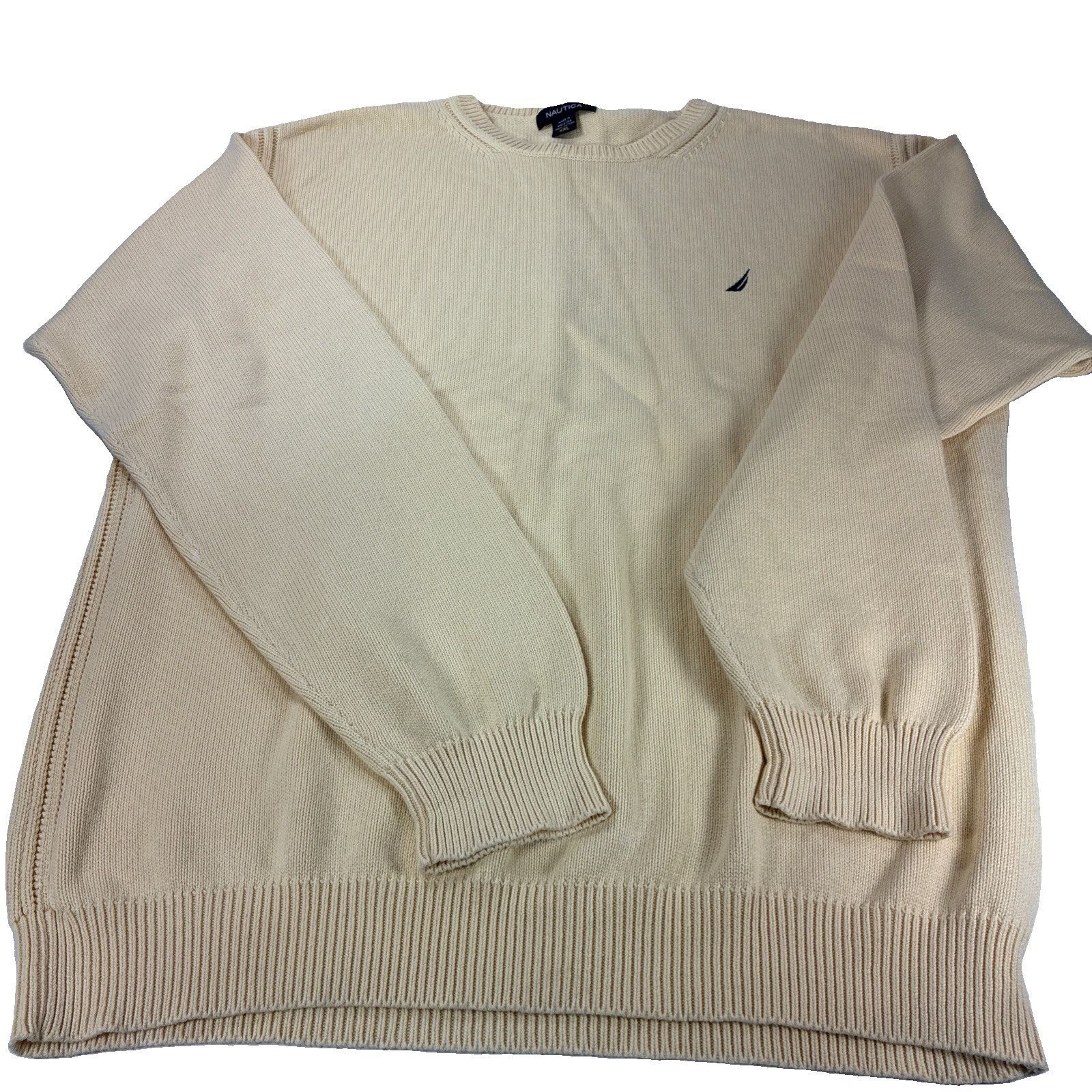 Nautica NAUTICA Knit Sweater Vest Men XXL Cream Cotton Ribbed Jumper ...
