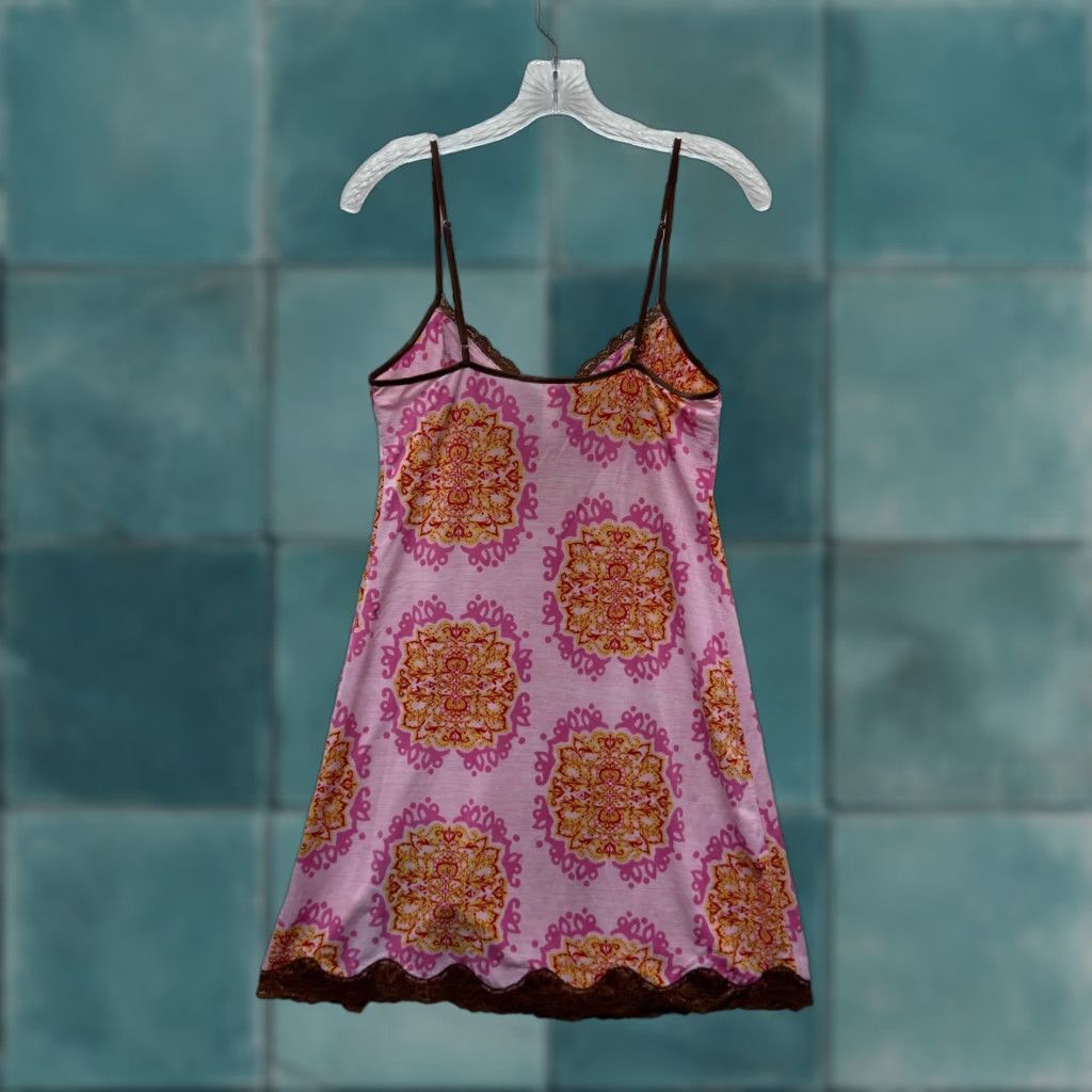 Vintage VINTAGE Y2K Slip Dress Small Pink Brown Pattern Boho Fairy Grunge Whimsigoth Size S / US 4 / IT 40 - 1 Thumbnail