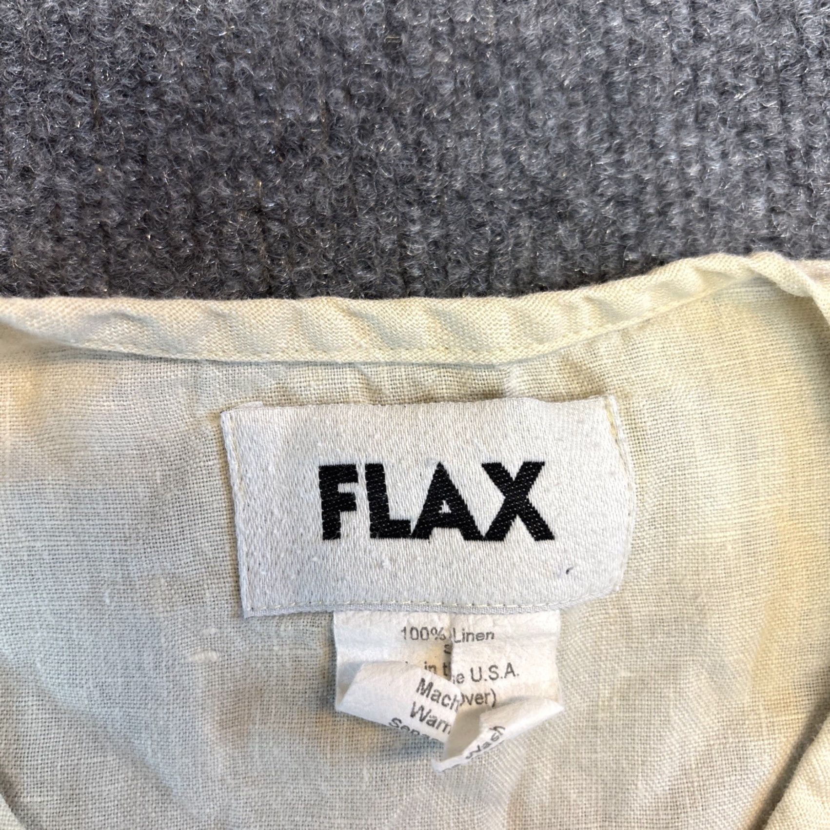 FLAX FLAX Linen Button Up Tunic Top S Lace Tan Natural Long Sleeve Lagenlook Oversize Size S / US 4 / IT 40 - 3 Thumbnail