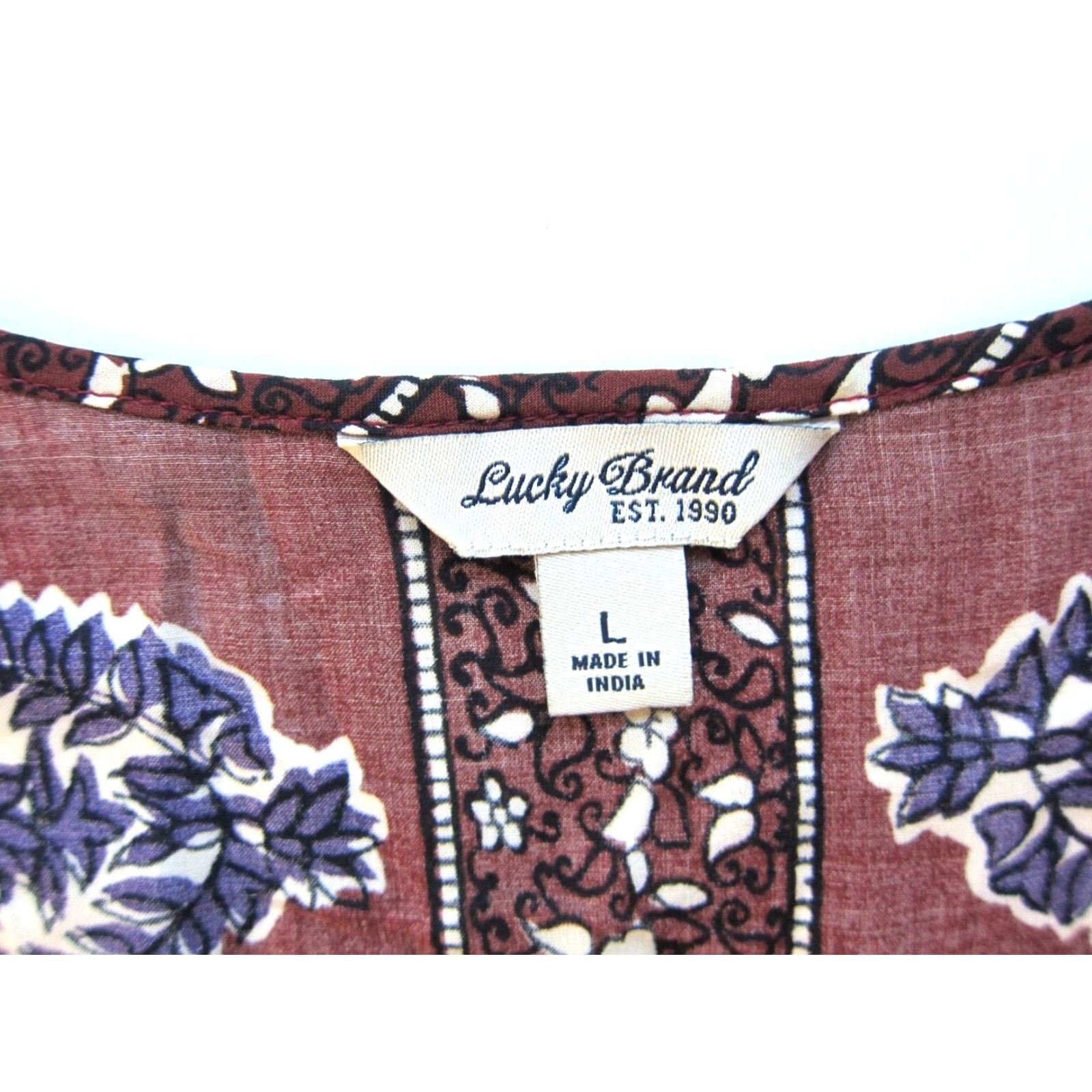 Lucky Brand Lucky Brand Blouse V-Neck Long sleeve Floral 100% Rayon Red Purple Peasant Large Women Size L / US 10 / IT 46 - 3 Thumbnail