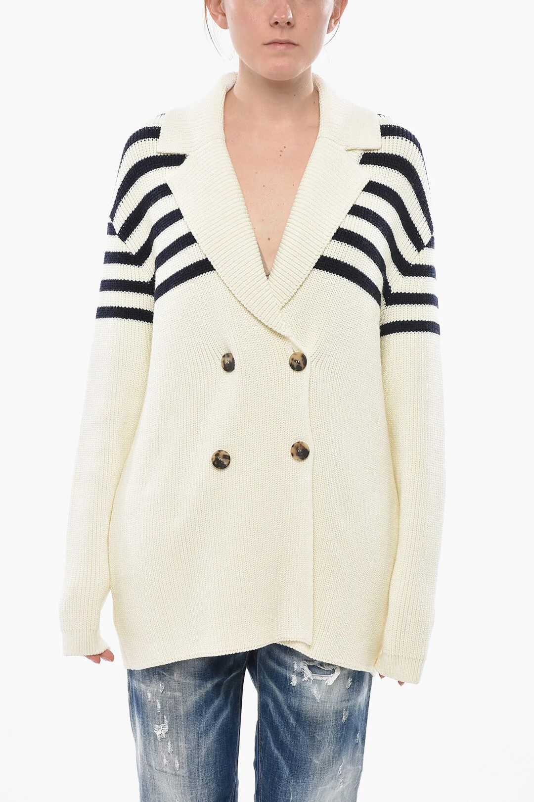 Givenchy og1mm0326 Cotton-Blend Double-Breasted Cardigan in White Size S / US 4 / IT 40 - 1 Thumbnail