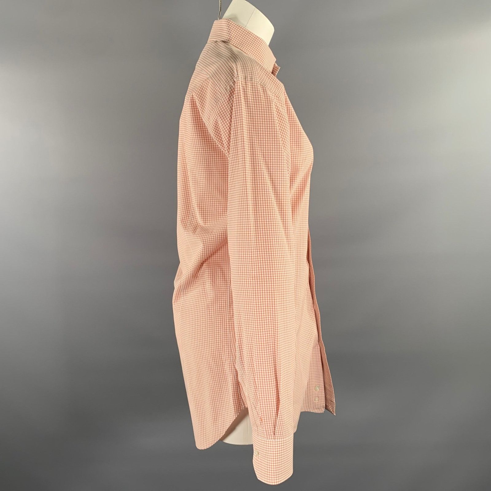 Hamilton HAMILTON S Orange Off White Plaid Cotton Spread Collar Shirt Size US S / EU 44-46 / 1 - 2 Thumbnail