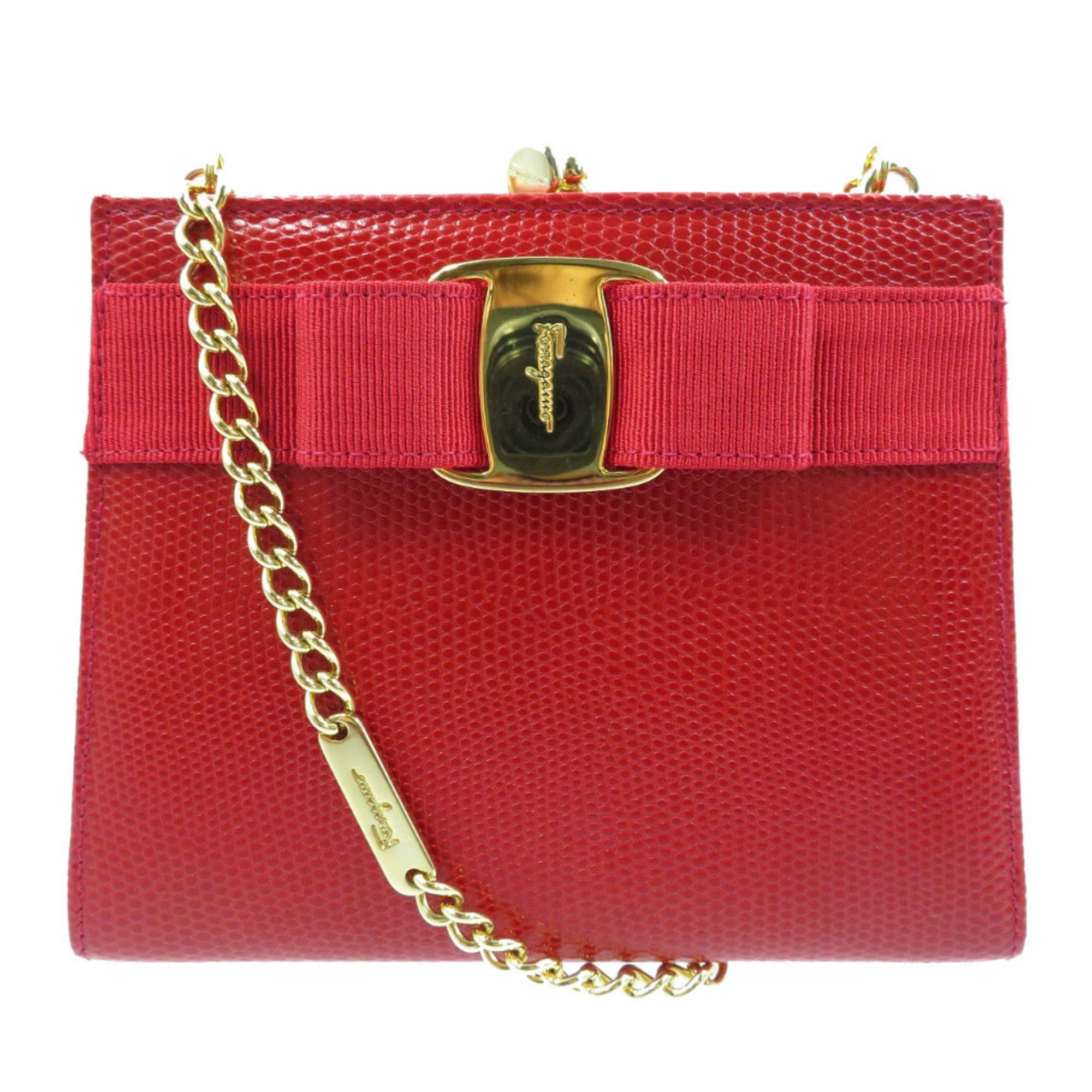 Salvatore Ferragamo Excellent condition Salvatore Ferragamo Vara Ribbon embossed lizard red shoulder bag 223354 with gold chain. Item number 0018. Ferragamo. Size ONE SIZE - 1 Thumbnail
