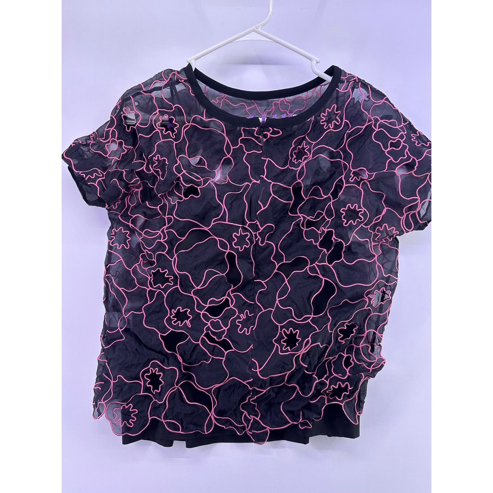 Diane von Furstenberg Diane von Furstenberg Sheer Silk Black & Pink Size10 Blouse Size L / US 10 / IT 46 - 3 Thumbnail