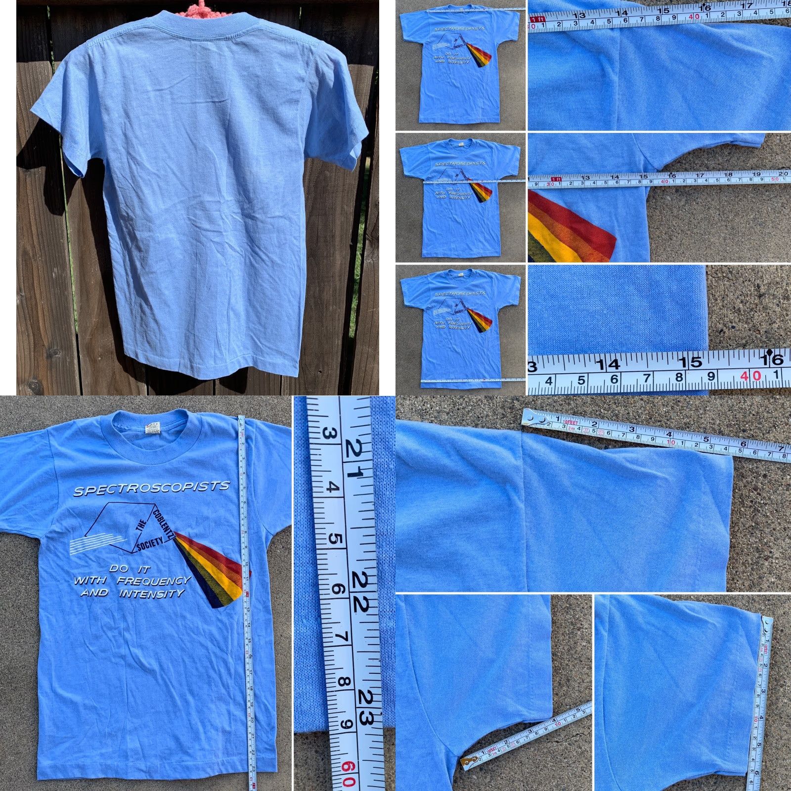 Vintage VINTAGE Spectroscopists Do It With Frequency Coblentz Society T-Shirt Rainbow S Shirt Unisex Small Blue 1980s Graphic Tee Mens Womens Boys Girls Size US S / EU 44-46 / 1 - 8 Thumbnail