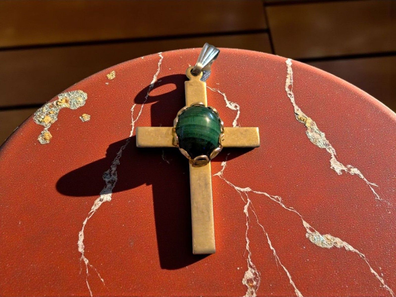 Other Vintage Gold Tone Cross Green Stone Pendant Small 1.25" Size ONE SIZE - 1 Thumbnail