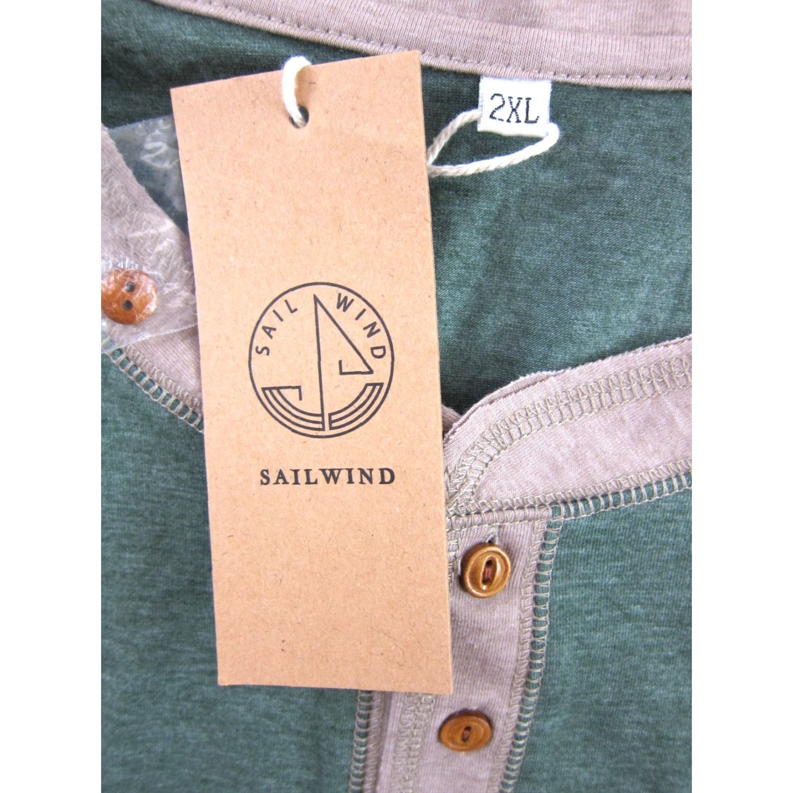 Vintage SAILWIND Henley Long Sleeve Cotton Shirt Men 2XL Green Brown Shirt 2XL Mens Casual Button-Up Shirt Size US XXL / EU 58 / 5 - 4 Thumbnail