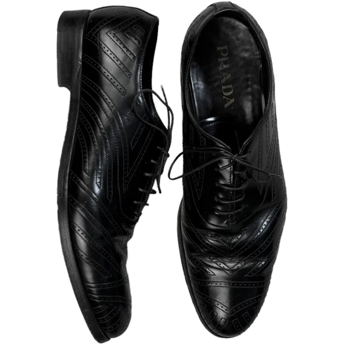 Prada Wingtip Perforated Oxfords PRADA Size 6.5 Black White Blue Perforated Wingtip Shoes  main image 3