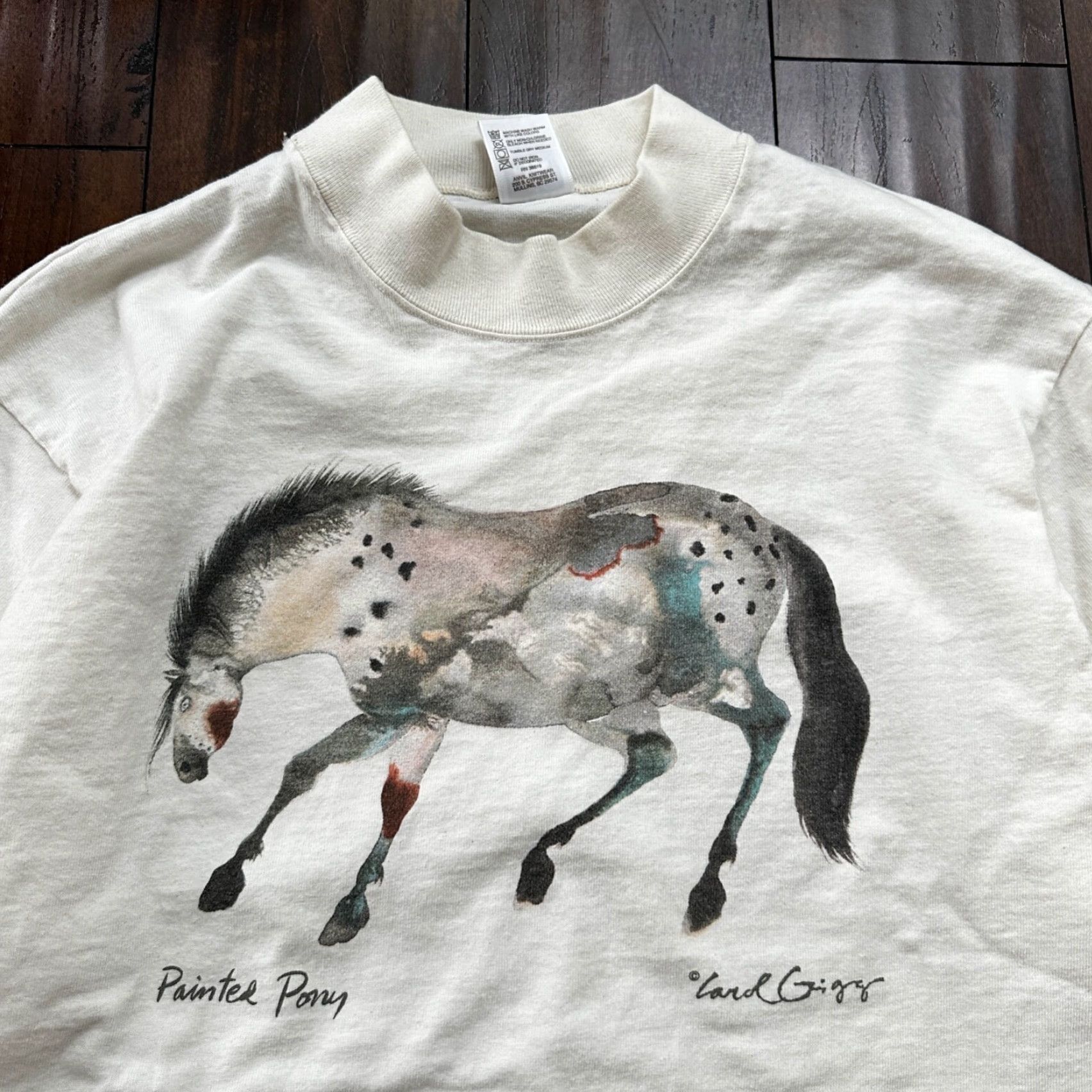 Vintage VINTAGE T-SHIRT Abstract Painting Of Horse VTG White L Crew Neck Short Sleeve Men Graphic Print 90s Vintage Passion Art Rap Music Love Pop Lord Carol Size US L / EU 52-54 / 3 - 3 Thumbnail
