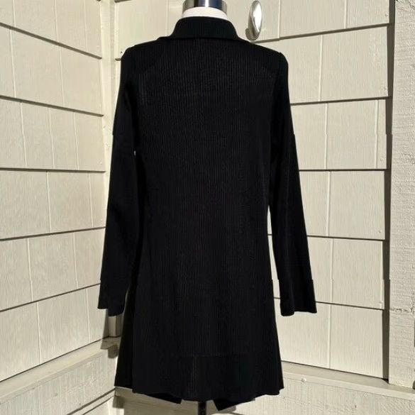 Vintage Misook Jacket Women S Black Waterfall Drape Open Front 100% Acrylic Ribbed Back Open Size S / US 4 / IT 40 - 5 Thumbnail