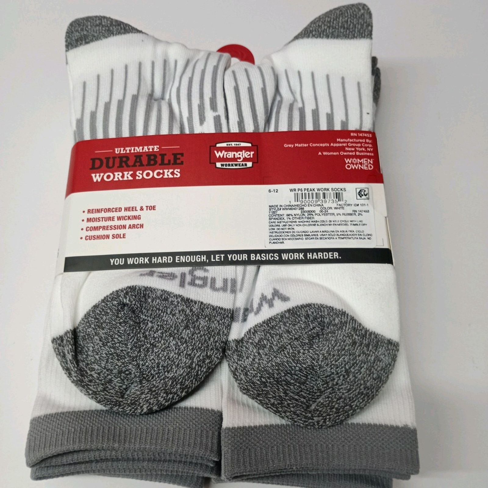 Wrangler Wrangler 6 Pair Mens Work Socks Sz 6-12 Reinforced Toe White Size ONE SIZE - 6 Thumbnail