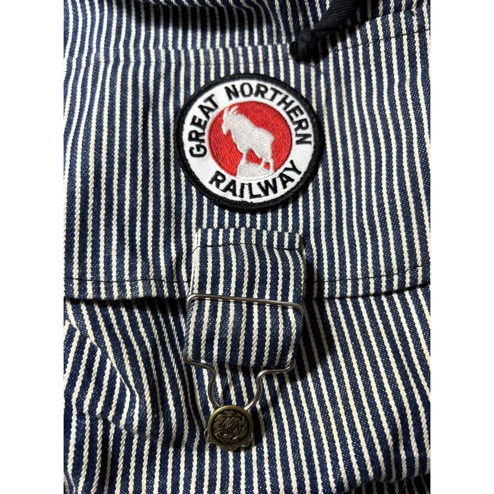 Denime VINTAGE Denim Railroad Stripe Backpack Blue & White Great Northern Railway Patch Size ONE SIZE - 4 Thumbnail