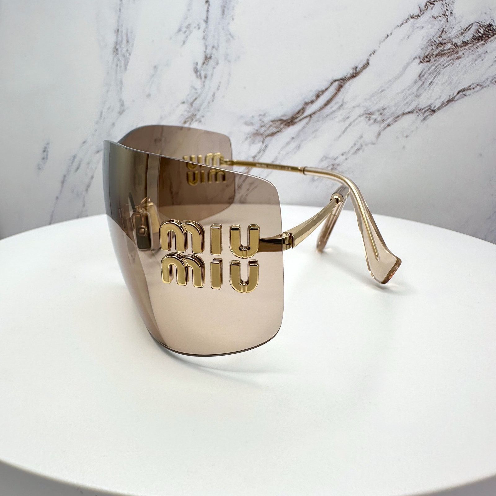 Miu Miu New MIU MIU Sunglasses Gold Light Mirror Bronze Rimless Wrap Size ONE SIZE - 11 Thumbnail