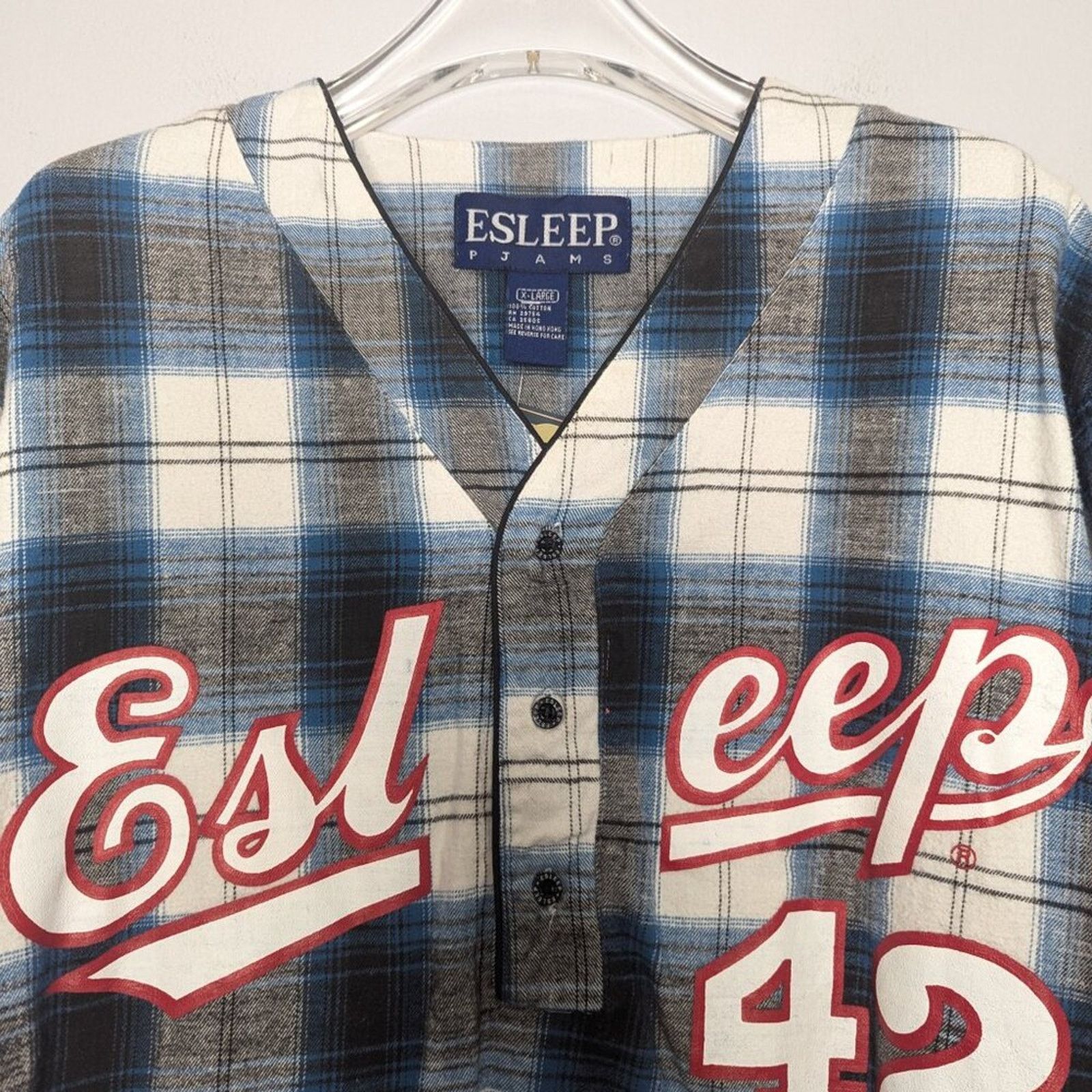 Vintage Plaid Esleep 90s Baseball Jersey Flannel Sleep Shirt