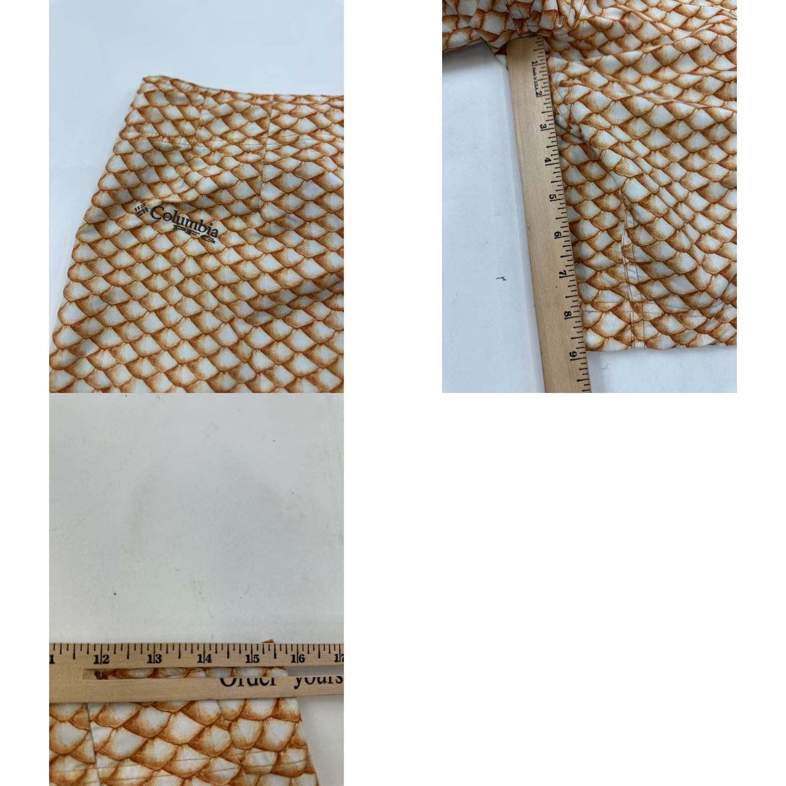 Vintage Columbia Mens Bottom 30 Tan Brown Fish Scale Print PFG Board Shorts Beach Swimwear Geometric Breathing Pockets Size US 30 / EU 46 - 8 Thumbnail