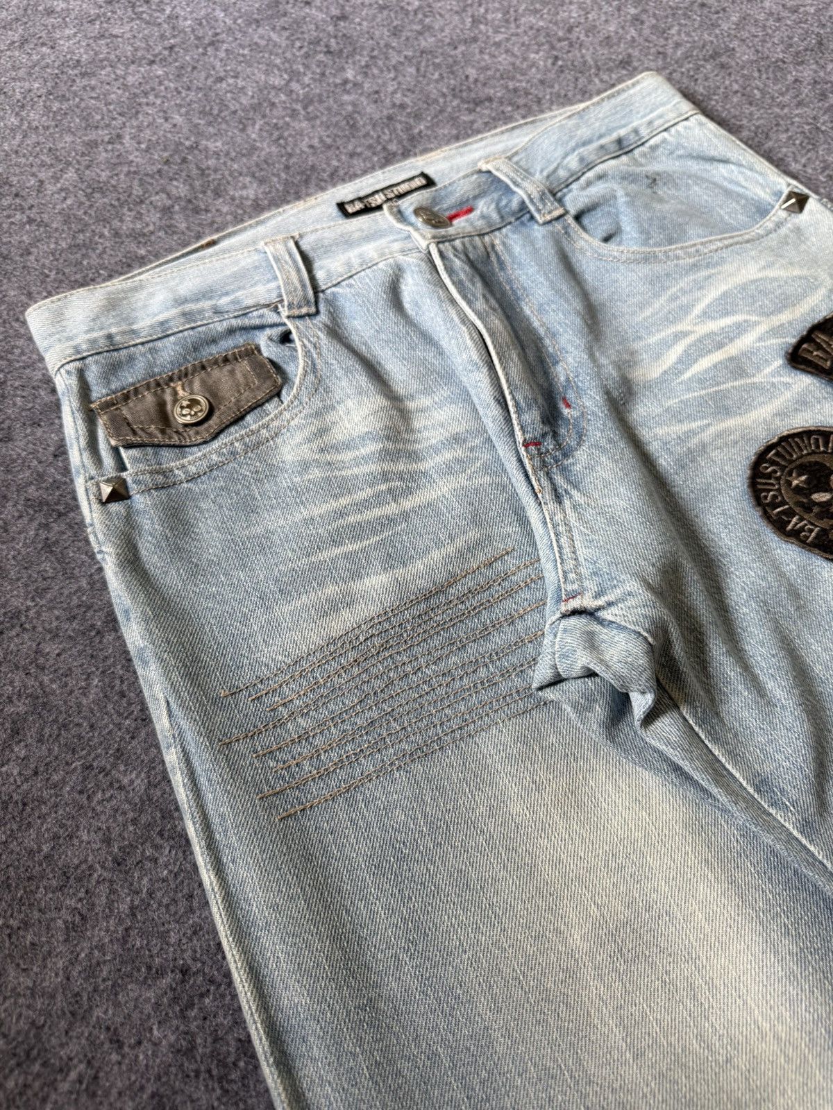 Hysteric Glamour × Japanese Brand × PPFM Ba-tsu Studio Japan Studded Patched Loose Straight Jeans Size US 29 - 17 Thumbnail