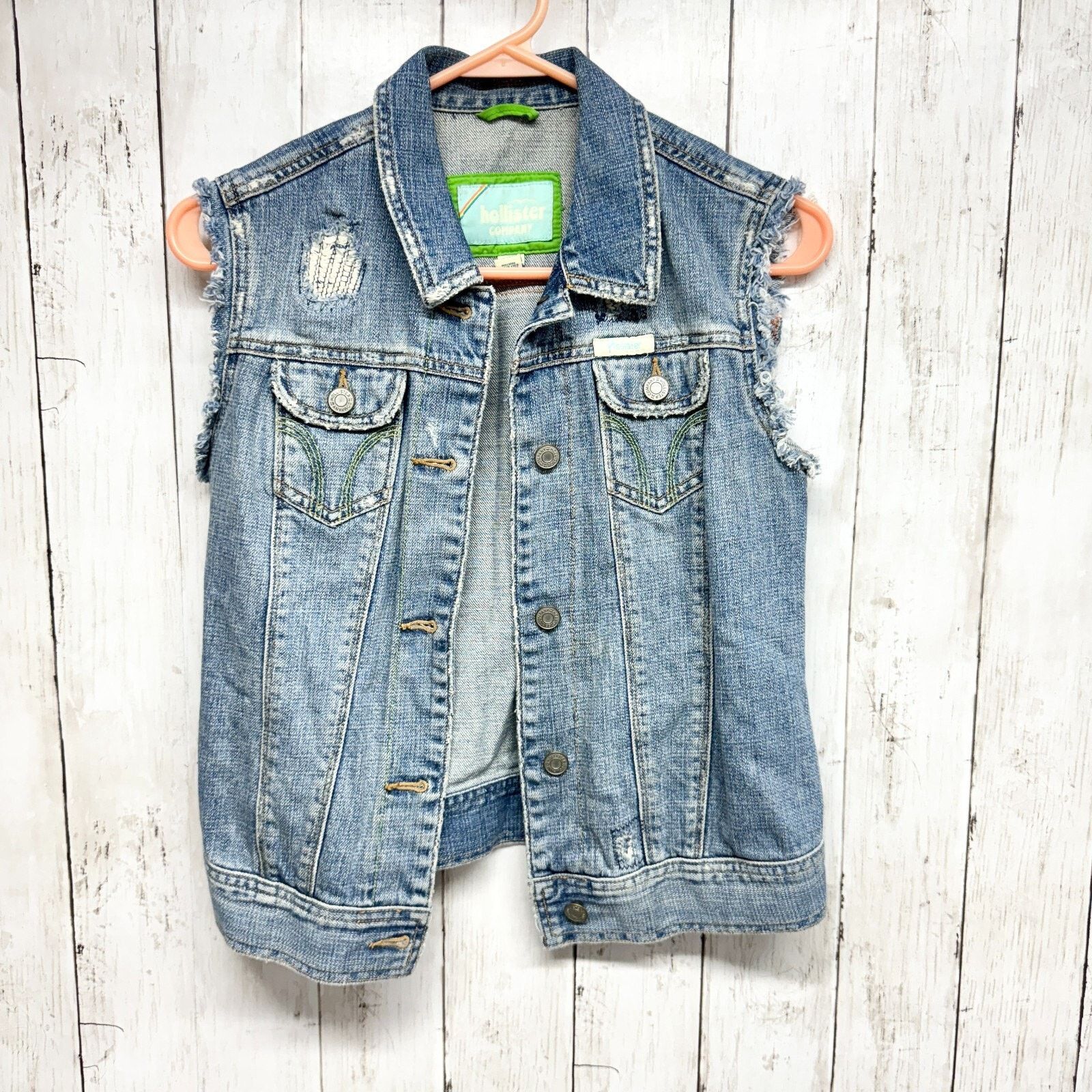 Hollister Hollister Vest Medium Denim Button Up Distressed 90s VTG Size M / US 6-8 / IT 42-44 - 1 Thumbnail