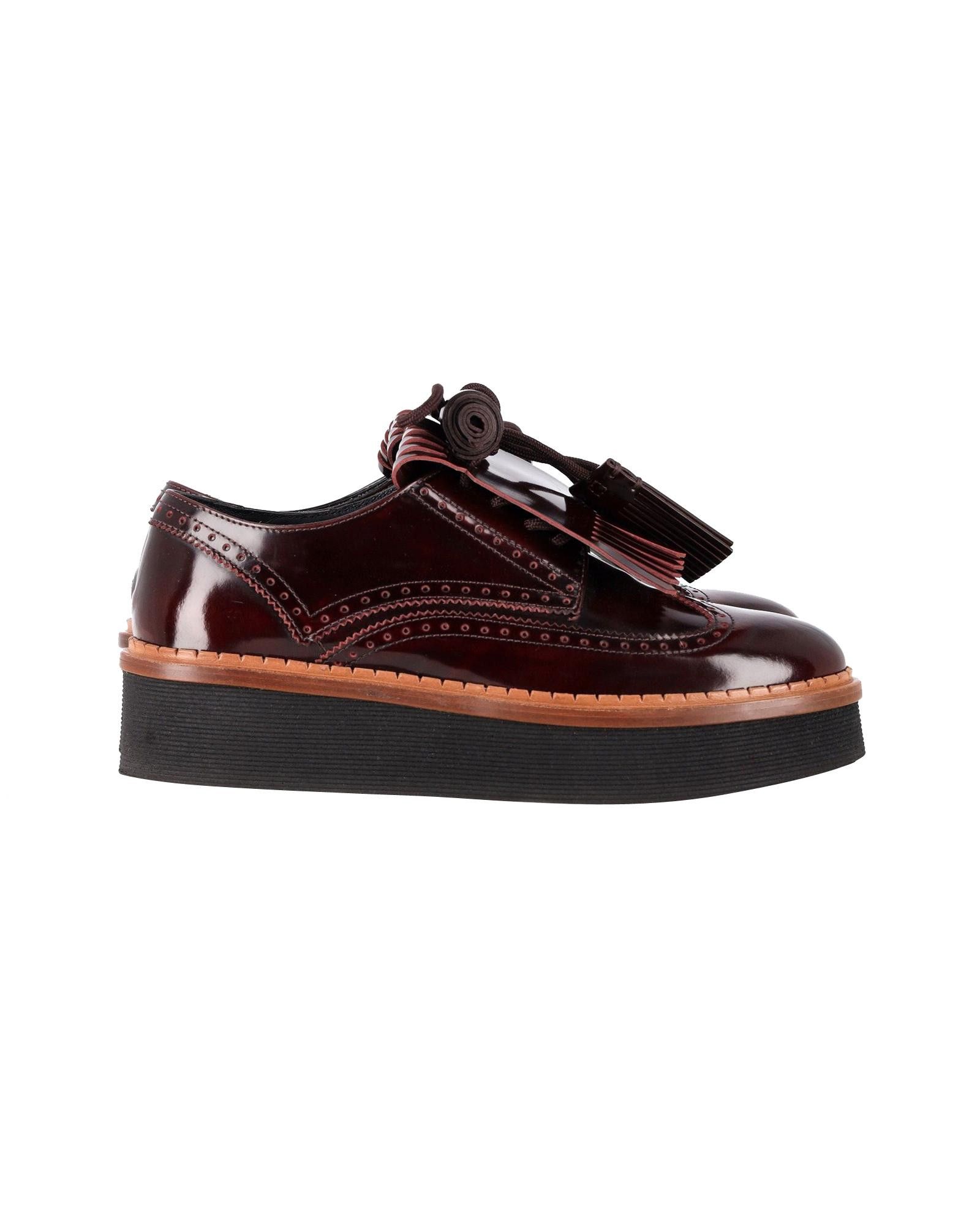 image of Tods Brown Patent Leather Wingtip Platform Oxfords Shoes, Women's (Size 7.5)
