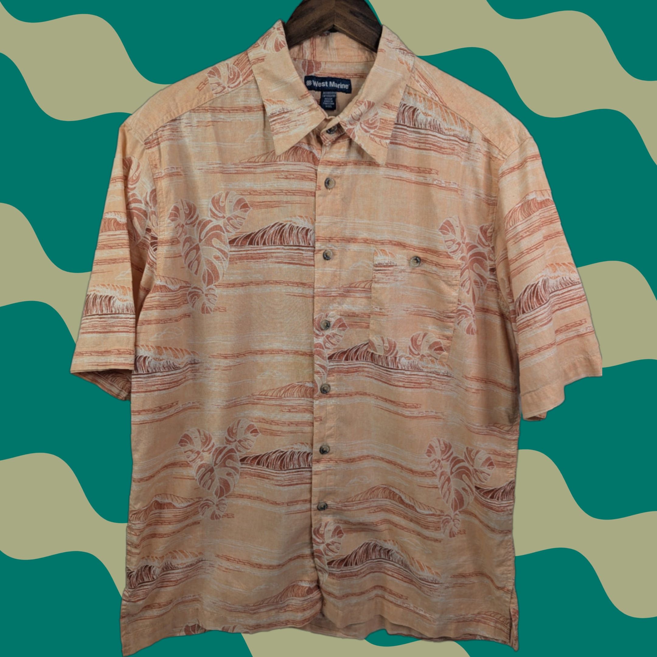 Vintage West Marine Shirt L Mens Orange Palm Cotton Button-Up Short Sleeve Outdoor Beach Tropical Size US L / EU 52-54 / 3 - 1 Thumbnail