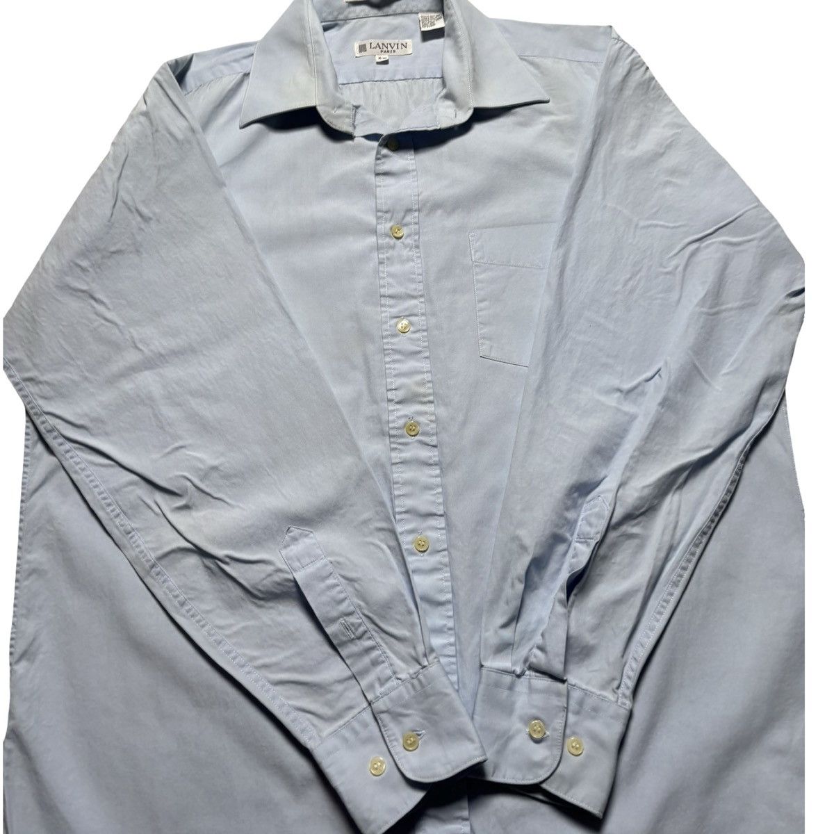 Lanvin Vintage Lanvin Paris Blue Button Up Shirt Dress Casual Flaws Size US M / EU 48-50 / 2 - 8 Thumbnail