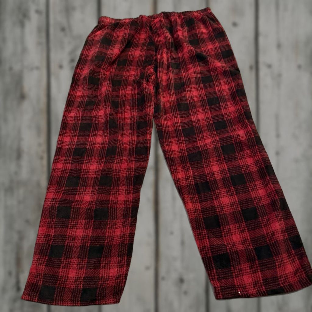 Vintage DG Hill Pajama Pants Mens 2XL Red Black Plaid Fleece Pull-On Drawstring Christmas Holiday Lightweight 100% Polyester Womens? Size US 39 - 1 Thumbnail