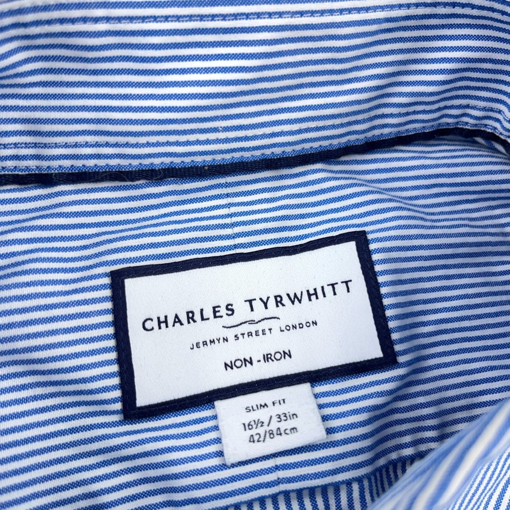 Charles Tyrwhitt Charles Tyrwhitt Shirt Men 16.5 33 Slim Button-Up Stripe Blue Cotton Woven Classic Casual / Dress Shirt Mens Size 46R - 3 Thumbnail