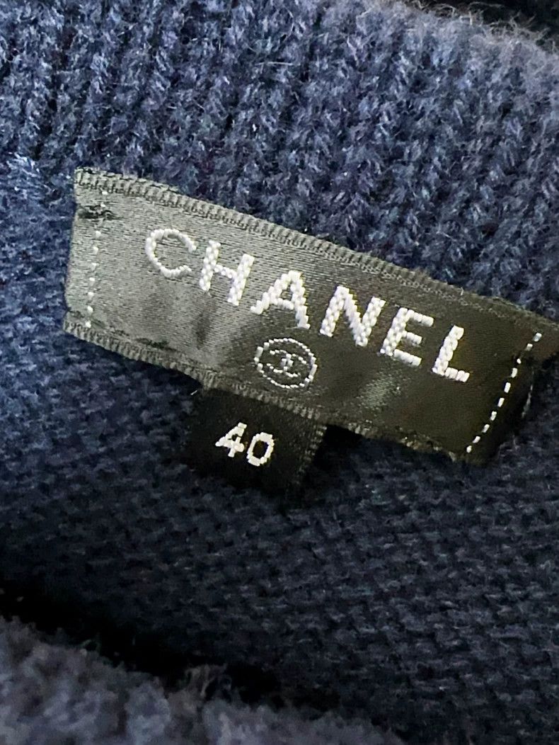 Chanel Chanel 21P dark blue lace double C round neck knit sweater Size S / US 4 / IT 40 - 5 Thumbnail