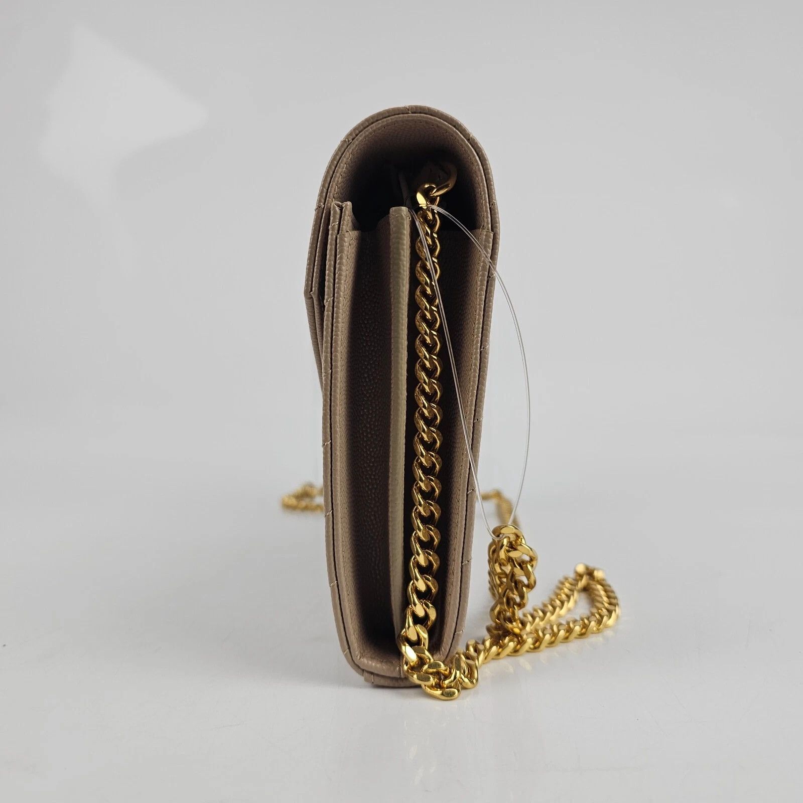 Saint Laurent Paris YSL Cassandre Dark Beige Grained Leather Chain Wallet Size ONE SIZE - 6 Thumbnail