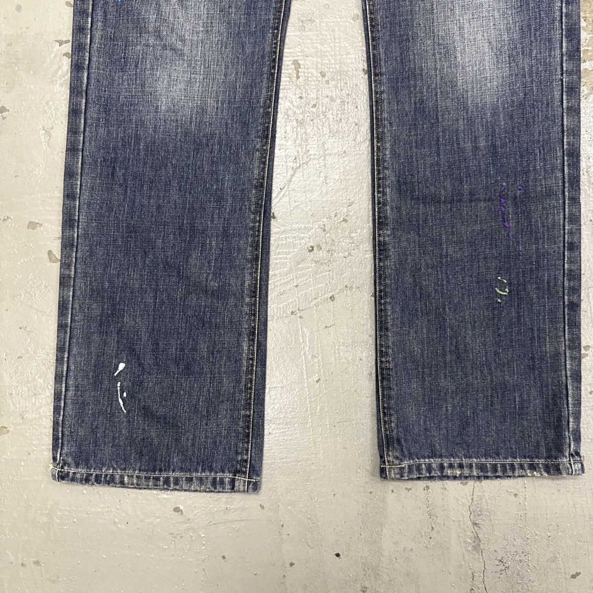 If Six Was Nine Handmade Embroid Paint Splatter Distressed Denim Jeans Jag Size US 33 - 2 Thumbnail