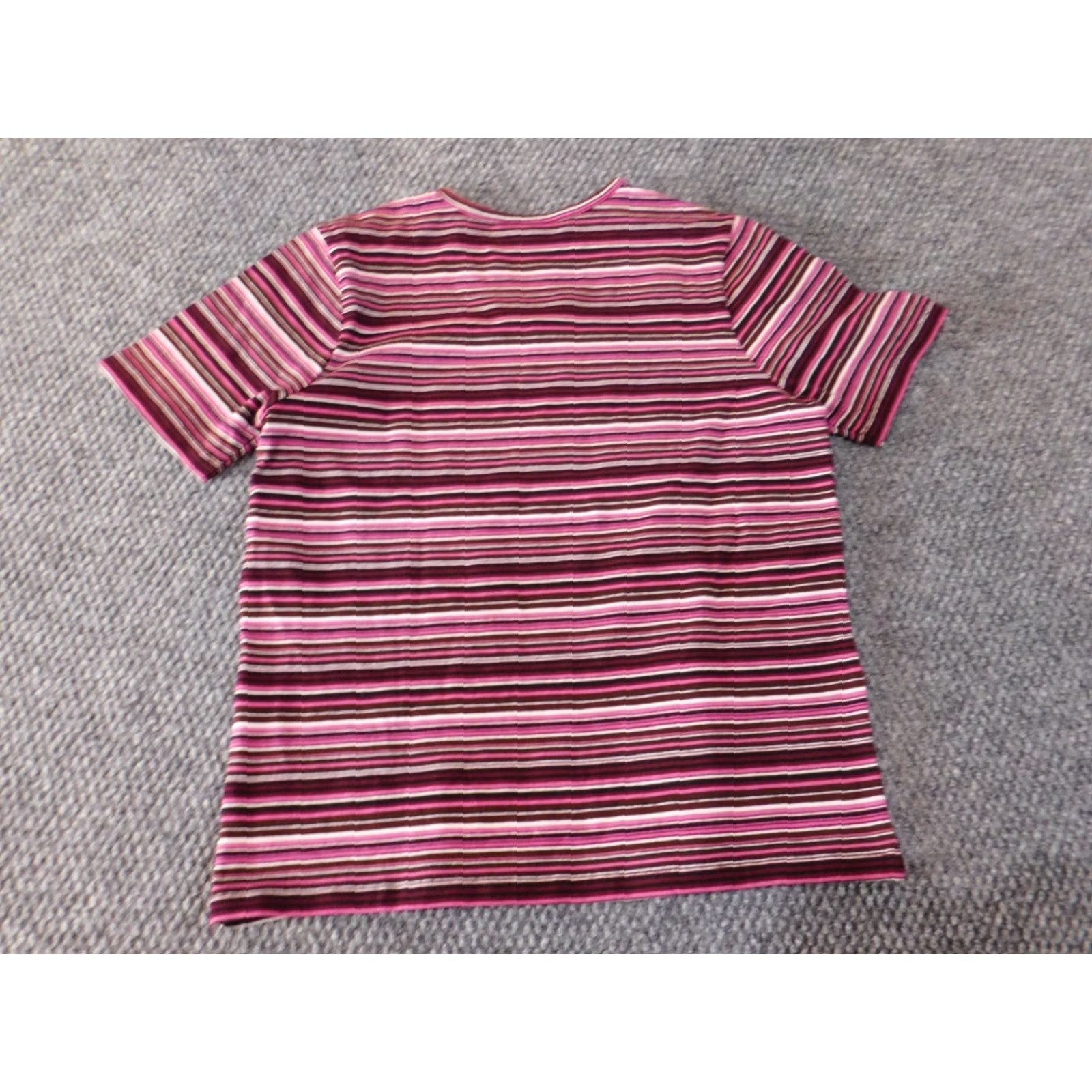 JM Collection JM Collection Shirt Petite Women V-Neck Stretch Tee Purple Striped Short Sleeve Pullover Casual Knit Cotton Spandex 0P Womens Size XS / US 0-2 / IT 36-38 - 7 Thumbnail