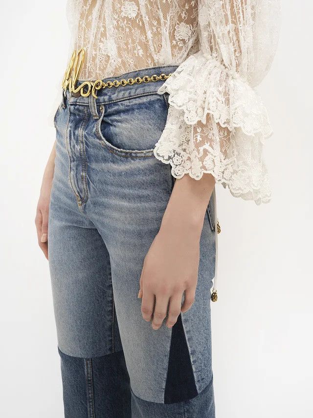 Chloe oc11z1025 Flared Patchwork Jeans in Blue Size 24" / US 00 / IT 34 - 5 Thumbnail