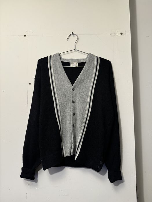 Vintage VINTAGE 60s 70s SEARS ACRYLIC STRIPED CARDIGAN BLACK GREY